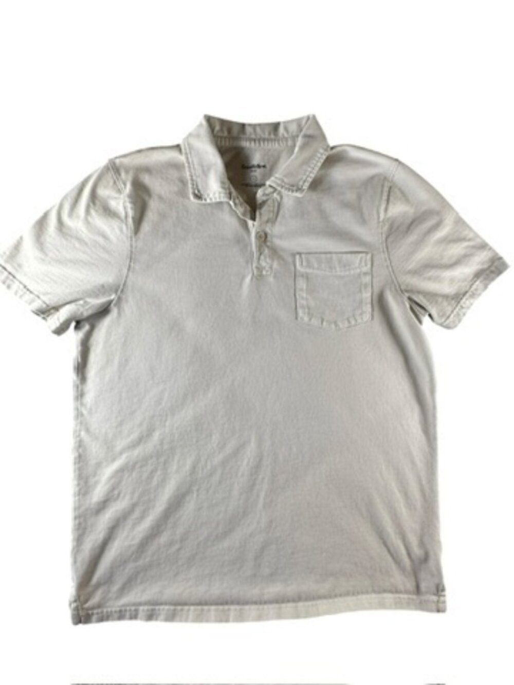 Goodfellow Mens Medium Cream Stone Washed Cotton Short Sleeve Pocket Polo